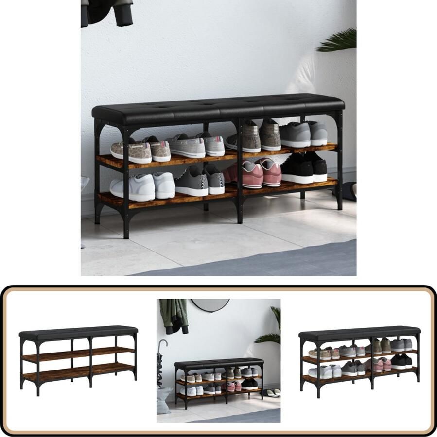 VidaXL Schoenenbank 102x32x47 cm Gerookt Eiken Schoenenbankje Schoenenbankjes Halbankje Opbergbankje