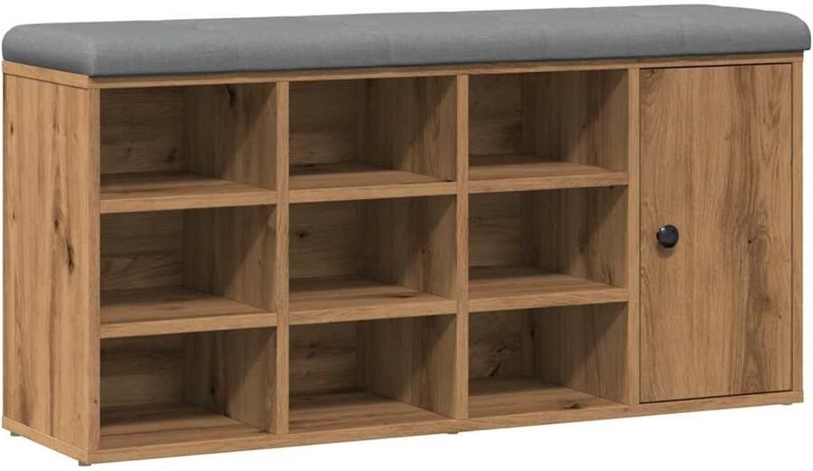 VidaXL Schoenenbank 102x32x50 cm bewerkt hout artisanaal eikenkleur Schoenenbank Schoenuitlegger Houten Schoenenkast Bergruimte Entreespiegel