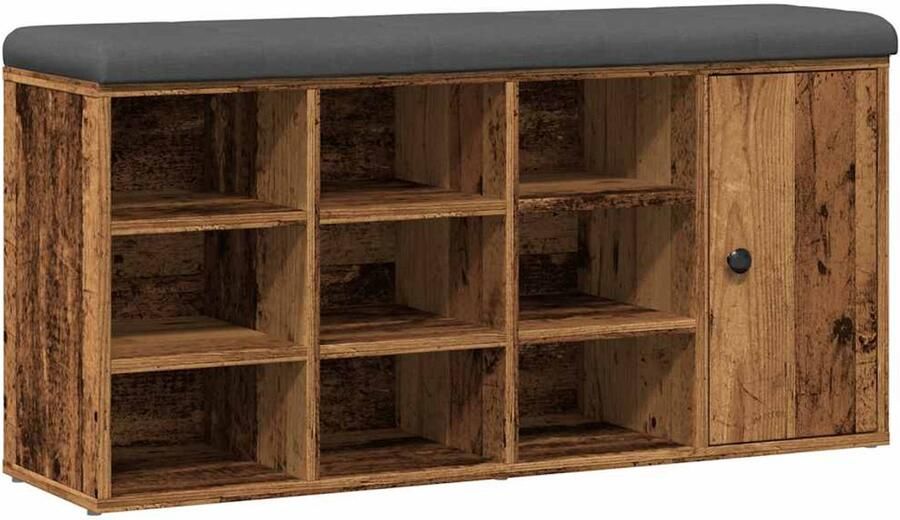VidaXL Schoenenbank 102x32x50 cm bewerkt hout oud houtkleurig Schoenenbank Houten Schoenenkast Entree Bank Opbergbank Vintage Stijl