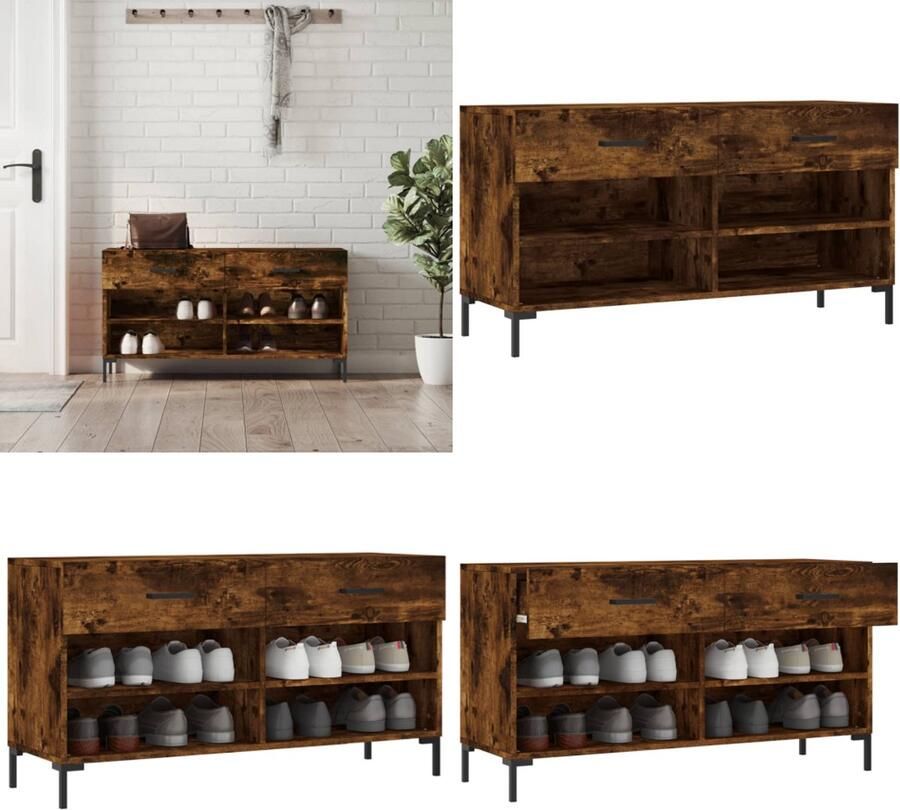 VidaXL Schoenenbank 102x35x55 cm bewerkt hout gerookt eikenkleurig Schoenenbank Schoenenbanken Opbergbank Schoenenkast