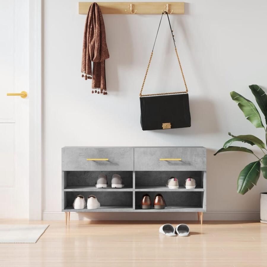 VidaXL Schoenenbank 102x35x55 cm Bewerkt hout Grijs Schoenenbank Schoenuitlegger Opbergbank Houten Bank Grijze Bank