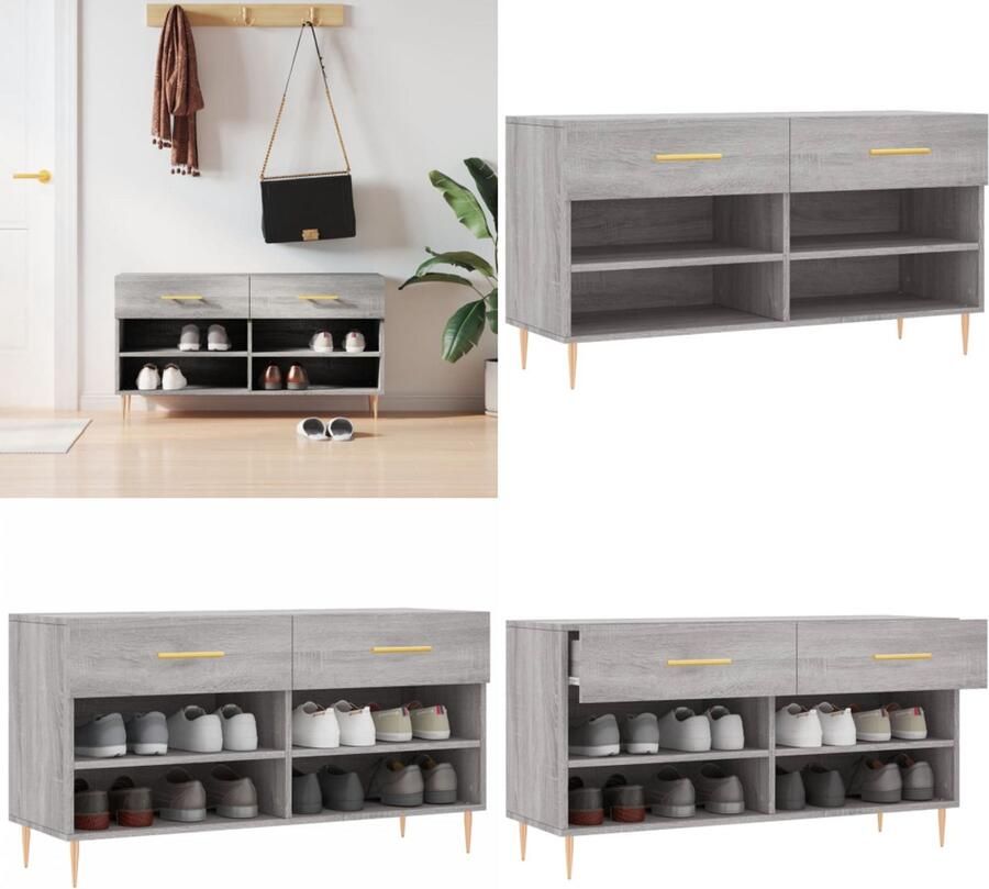 VidaXL Schoenenbank 102x35x55 cm bewerkt hout grijs sonoma eikenkleur Schoenenbank Schoenenbanken Opbergbank Schoenenkast