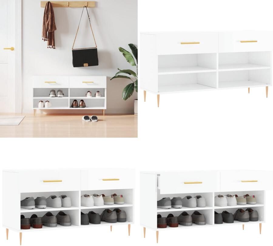 VidaXL Schoenenbank 102x35x55 cm bewerkt hout hoogglans wit Schoenenbank Schoenenbanken Opbergbank Schoenenkast - Foto 2