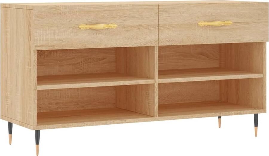 VidaXL Schoenenbank Sonoma Eiken 102x35x55 cm Schoenenbank Schoenenkasten Opbergbank Industrieel Design Houten Bank Bruine Bank Eiken Kleur