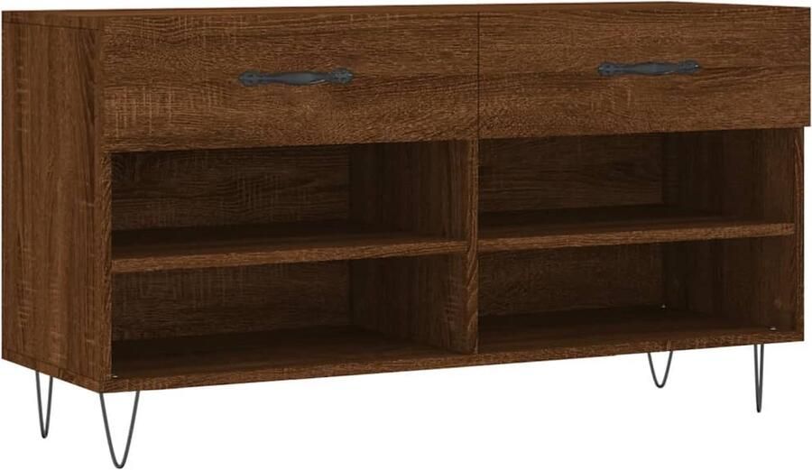 VidaXL Schoenenbank Sonoma Eikenkleur 102x35x55 cm Schoenenbank Industrieel Houten Bank Opbergruimte Schoenuitlegers Kast Bruin Salontafel