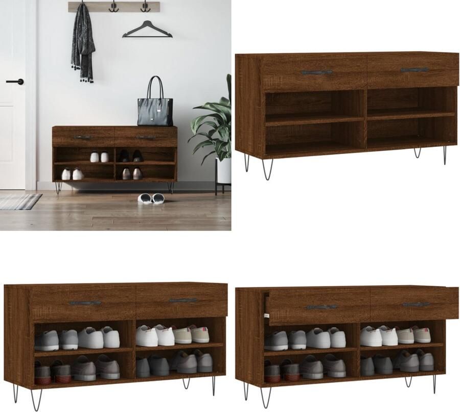 VidaXL Schoenenbank 102x35x55 cm bewerkt hout sonoma eikenkleurig Schoenenbank Schoenenbanken Opbergbank Schoenenkast