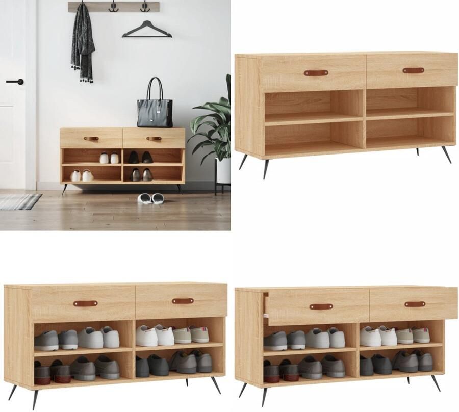 VidaXL Schoenenbank 102x35x55 cm bewerkt hout sonoma eikenkleurig Schoenenbank Schoenenbanken Opbergbank Schoenenkast