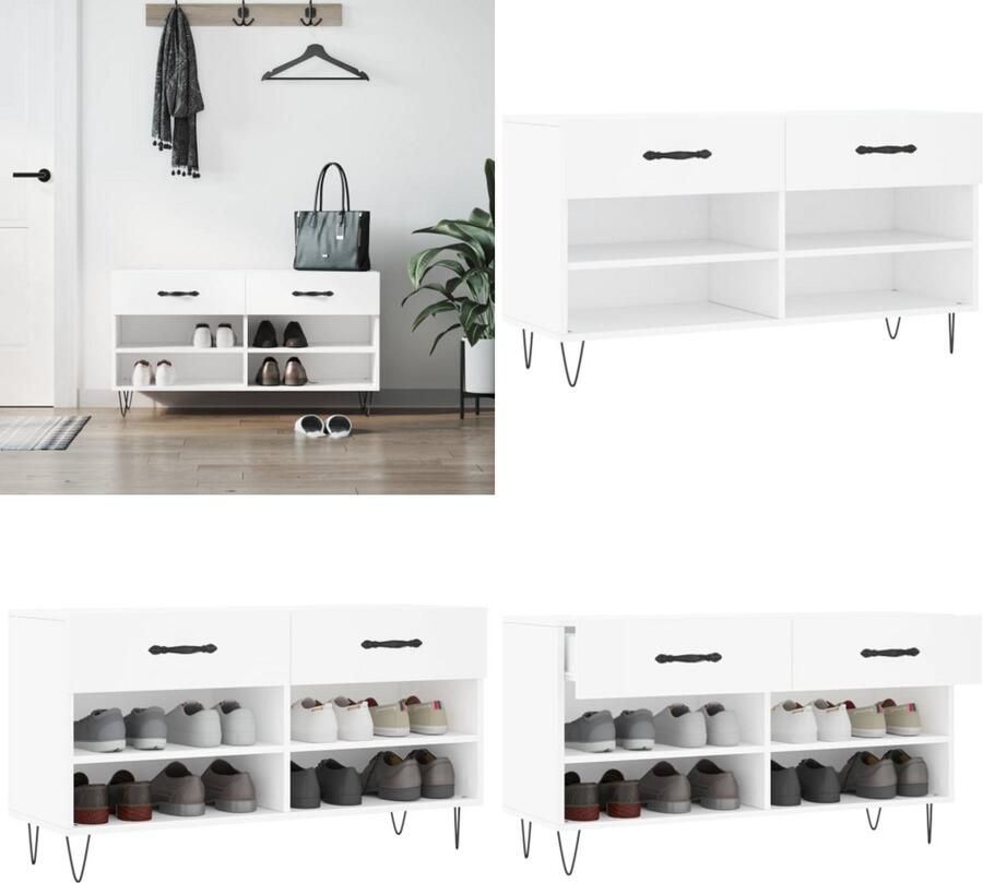 VidaXL Schoenenbank 102x35x55 cm bewerkt hout wit Schoenenbank Schoenenbanken Opbergbank Schoenenkast