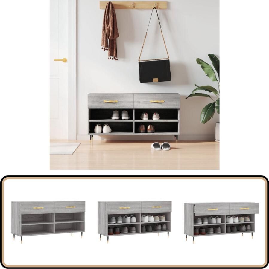 VidaXL Schoenenbank 102x35x55 cm Grijs Sonoma Eiken Schoenenbank Schoenen Kast Inrichting Woonkamer Opbergmeubels Grijze Bank Houten Schoenenkast Schoenuitlegger