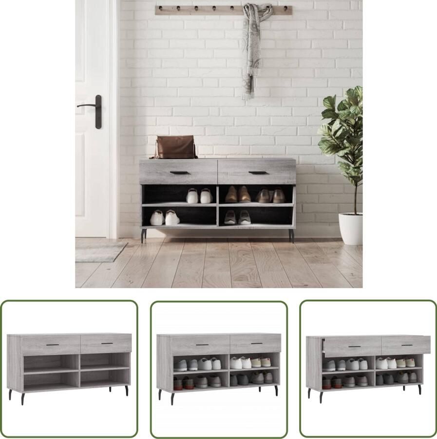 VidaXL Schoenenbank 102x35x55 cm Grijs Sonoma Eiken Schoenenbank Schoenenkasten Opbergruimte Industrieel Design Grijze Bank Houten Bank Salonmeubilair Entreetafel