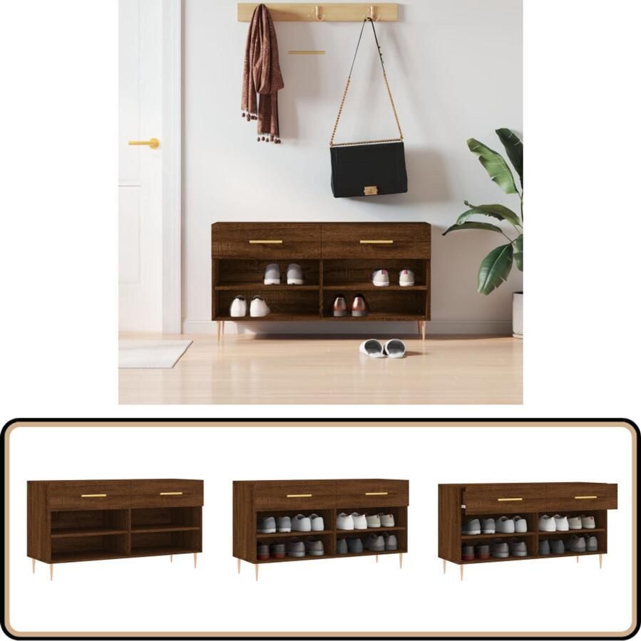 VidaXL Schoenenbank 102x35x55 cm Sonoma Eiken Schoenenbank Schoenenkasten Opbergbank Houten Bank Bruine Bank Industrieel Design Schoenuitlegger Entreemeubilair
