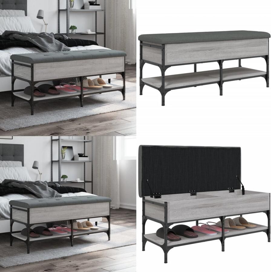 VidaXL Schoenenbank 102x42x45 cm bewerkt hout grijs sonoma eikenkleur Schoenenbankje Schoenenbankjes Halbankje Opbergbankje