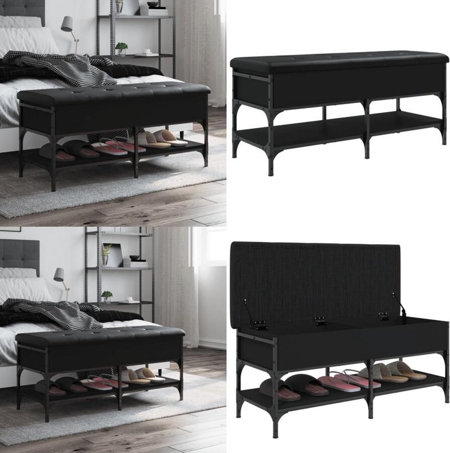 VidaXL Schoenenbank 102x42x45 cm bewerkt hout zwart Schoenenbankje Schoenenbankjes Halbankje Opbergbankje