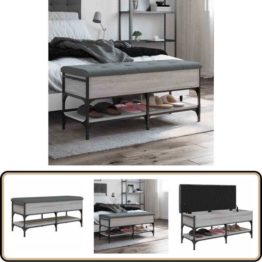 VidaXL Schoenenbank 102x42x45 cm Grijs Sonoma Eiken Schoenenbankje Schoenenbankjes Halbankje Opbergbankje