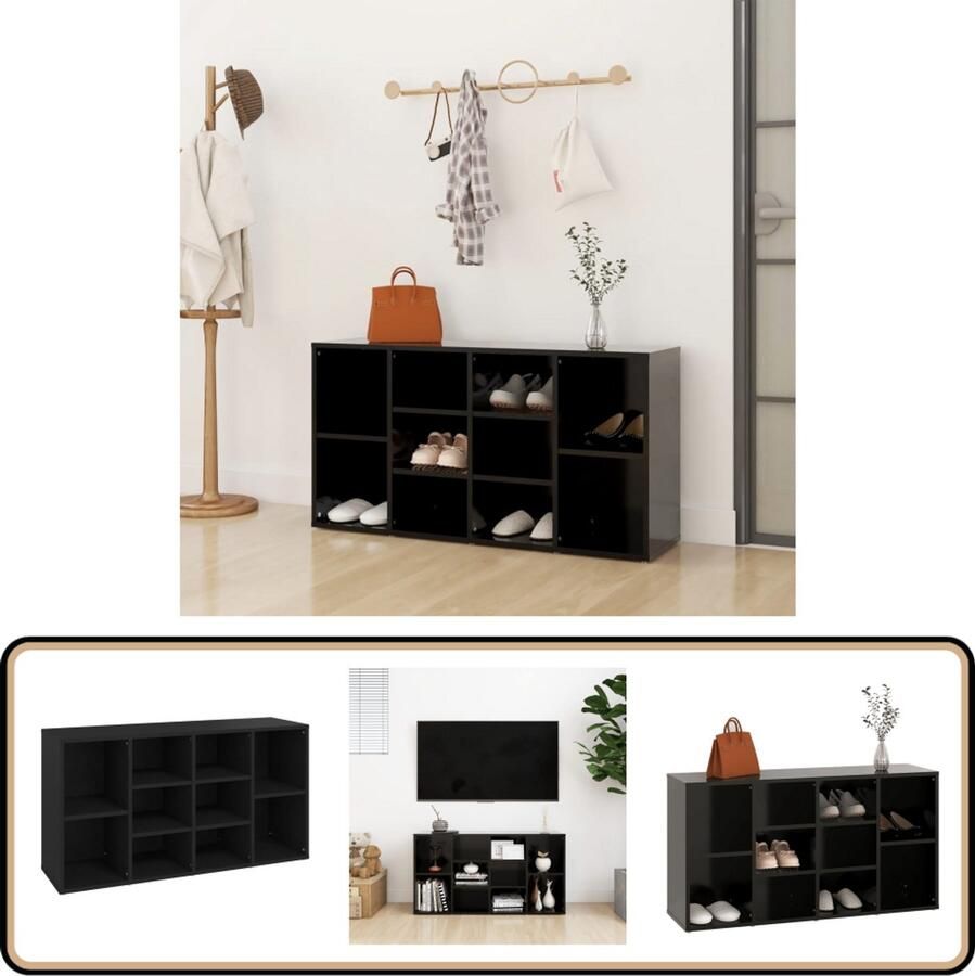 VidaXL Schoenenbank 103x30x54 5 cm Zwart Bewerkt hout Schoenenkast Schoenuitlegger Bank Zwarte Meubels Houten Kast Entreetafel Modern Design Opslagruimte Organisatie Interieurdecoratie Garderobebank