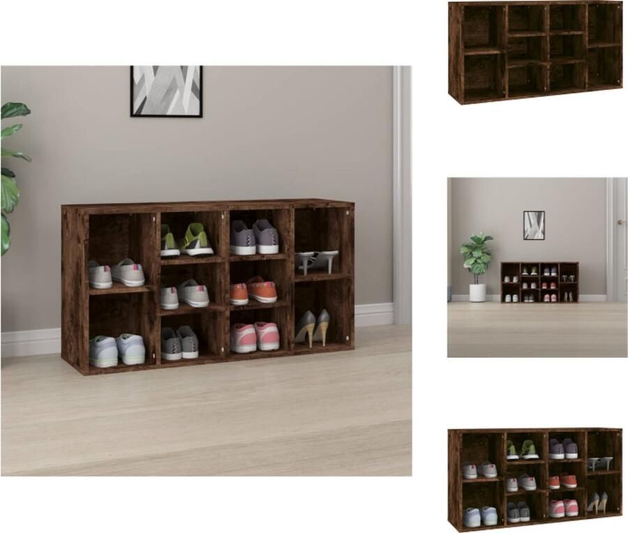 VidaXL Schoenenkast Gerookt Eiken 103 x 30 x 54.5 cm 10 Vakken Schoenenkast