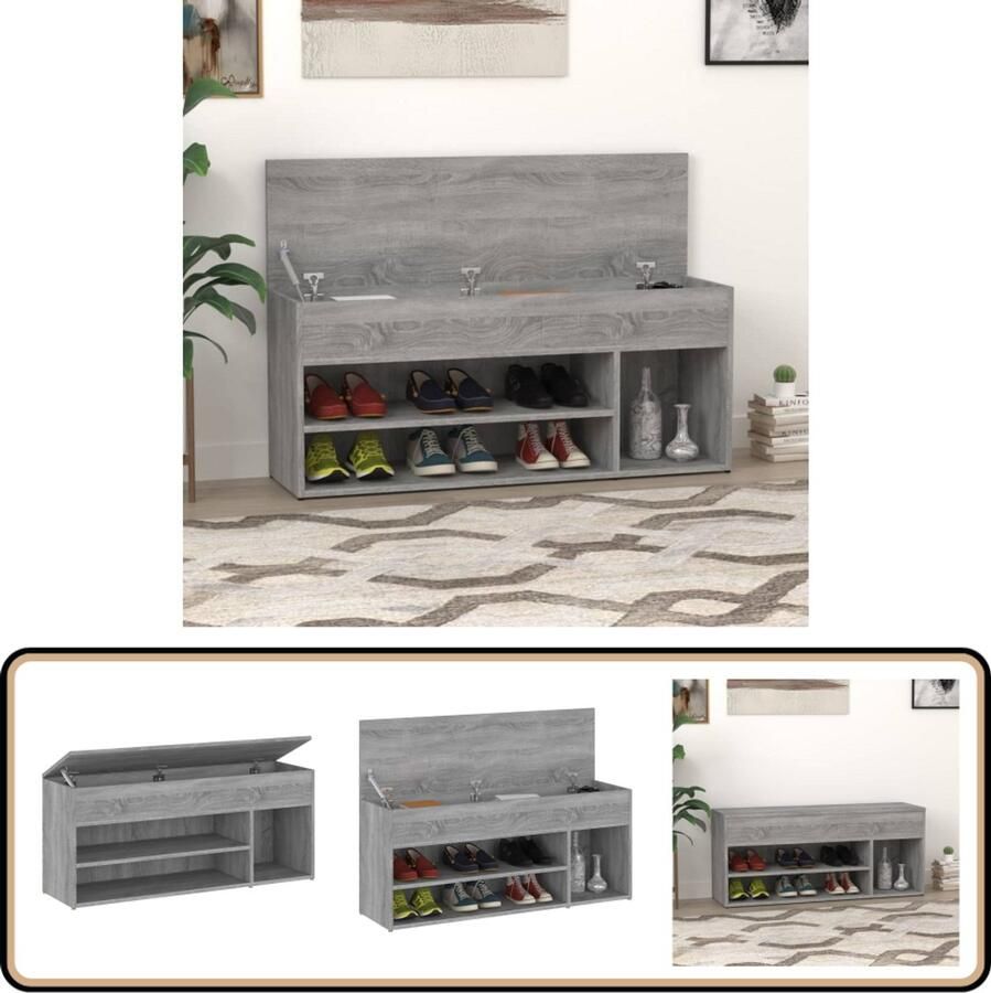VidaXL Schoenenbank 105x30x45 cm Grijs Sonoma Eiken Schoenenbank Opbergbank Houten Bank Grijze Bank Moderne Bank Stijlvolle Bank Entree Meubilair Woonkamer Meubilair Bergruimte Schoenen Kast Schoenen Organizer