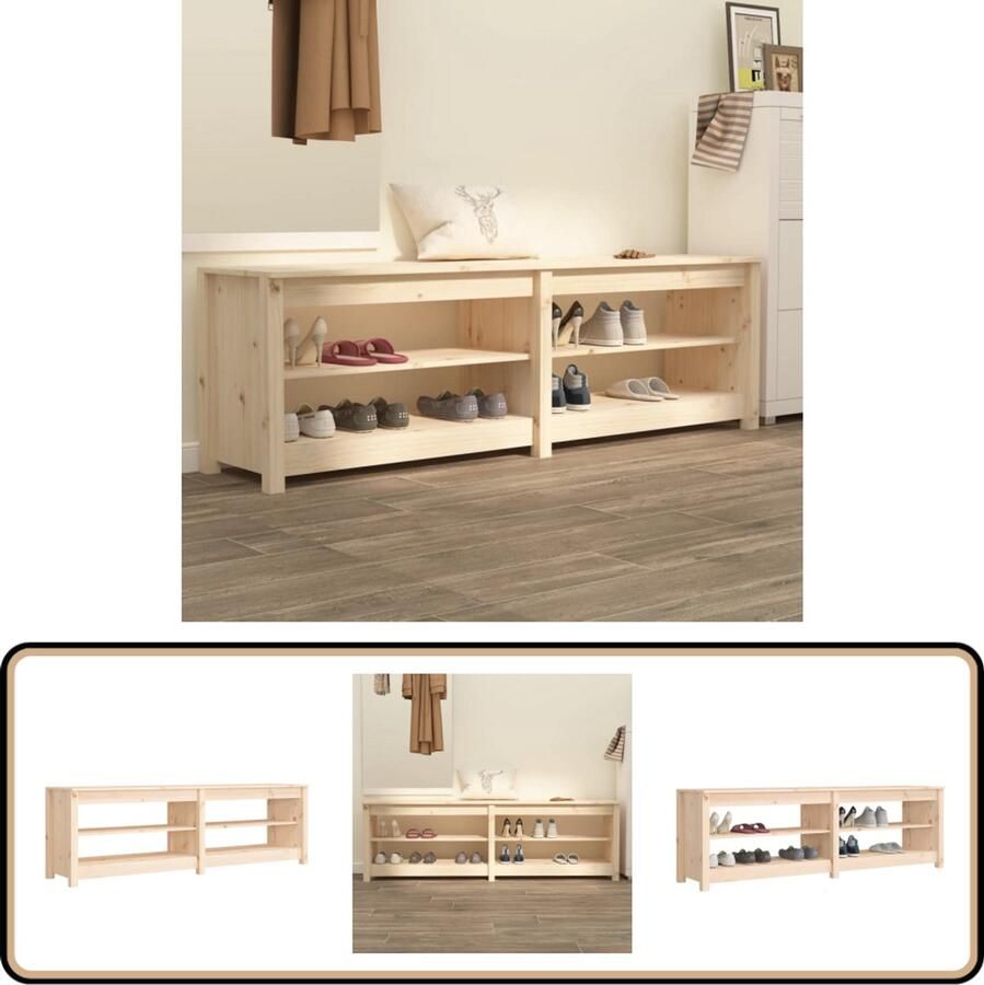 VidaXL Schoenenbank 160x36 5x50 cm Massief Grenenhout Schoenenbank Schoenenkasten Entree Meubilair Grenoble Hout Bruine Schoenenbank