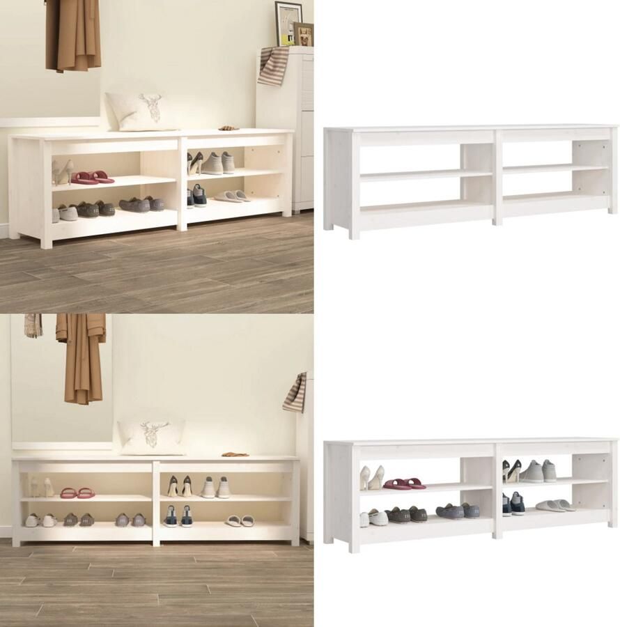 VidaXL Schoenenbank 160x36-5x50 cm massief grenenhout wit Schoenenbank Schoenenbanken Opbergbank Schoenenkast