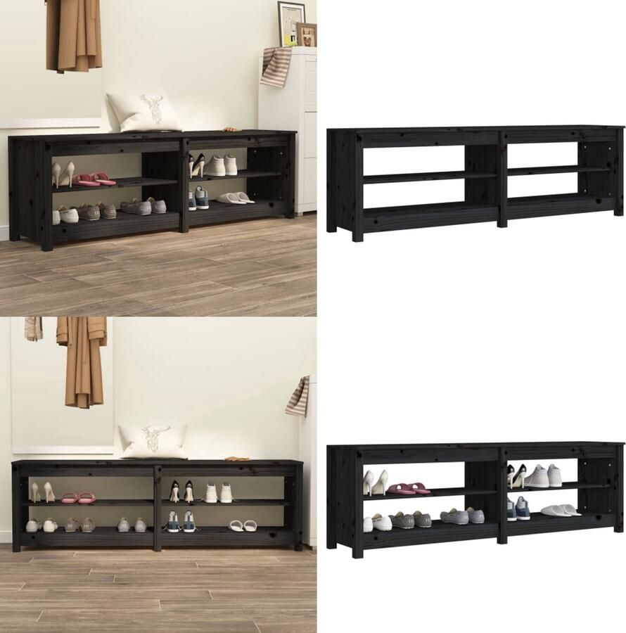 VidaXL Schoenenbank 160x36 5x50 cm massief grenenhout zwart Schoenenbank Schoenenbanken Opbergbank Schoenenkast