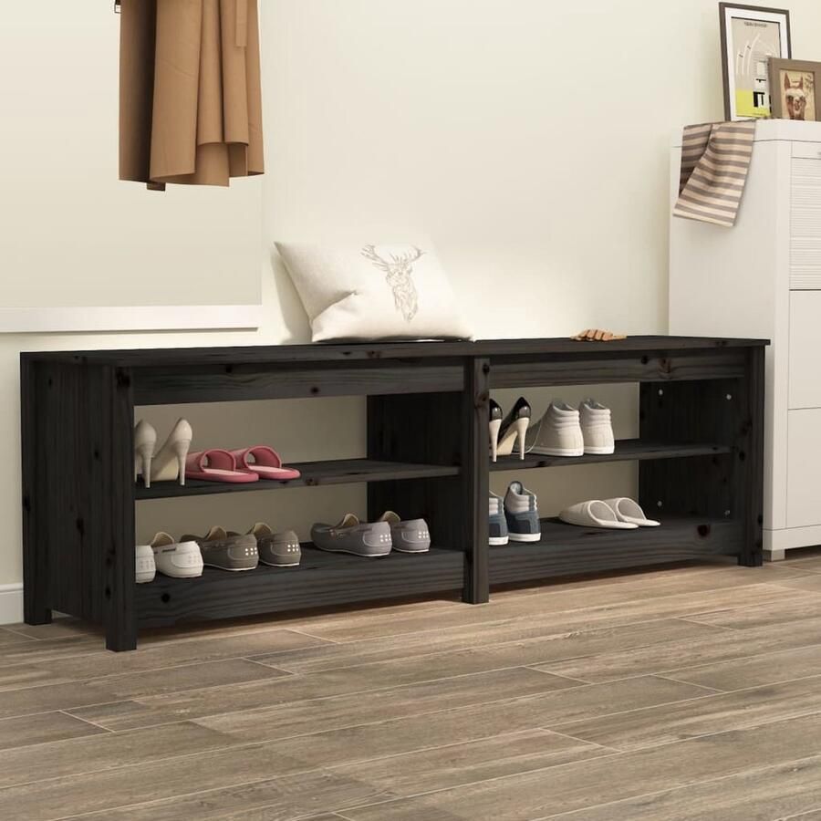 VidaXL Schoenenbank 160x36 5x50 cm Zwart Grenenhout Schoenenbank Schoenenkasten Grenenhouten Meubels Hout Meubilair Entryway Furniture Hall Storage Black Furniture - Foto 2