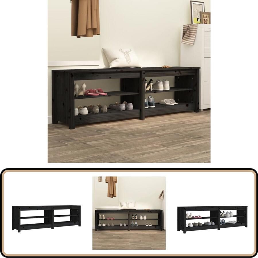 VidaXL Schoenenbank 160x36 5x50 cm Zwart Grenenhout Schoenenbank Schoenenkasten Grenenhouten Meubels Hout Meubilair Entryway Furniture Hall Storage Black Furniture