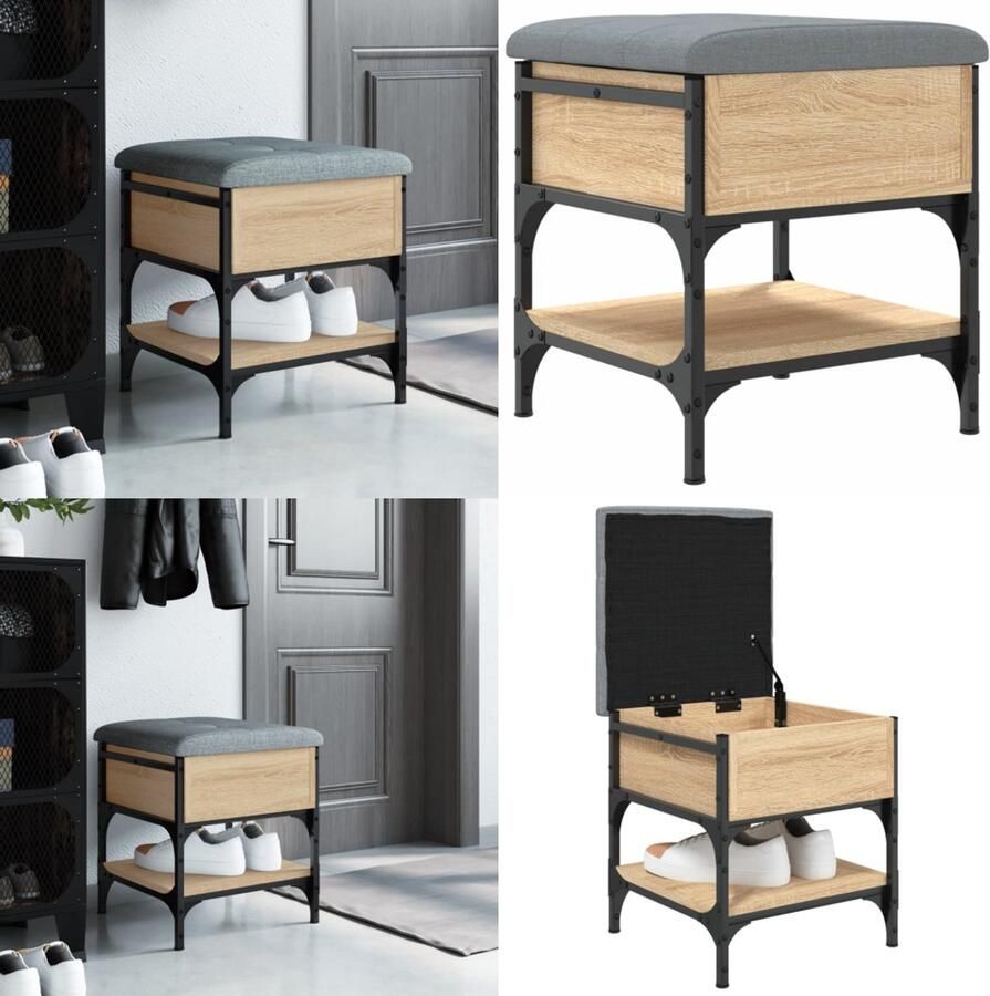 VidaXL Schoenenbank 42x42x45 cm bewerkt hout sonoma eikenkleurig Schoenenbankje Schoenenbankjes Halbankje Opbergbankje