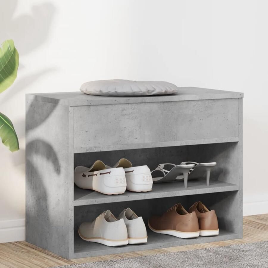 VidaXL Schoenenbank 60x30x45 cm Betongrijs Schoenenkast Opbergbank Beton Grijs Houten Bank Trendy Meubilair Binnenruimte Organisatie Schoenen Organizer Entreemeubelen Living Accessoires - Foto 2