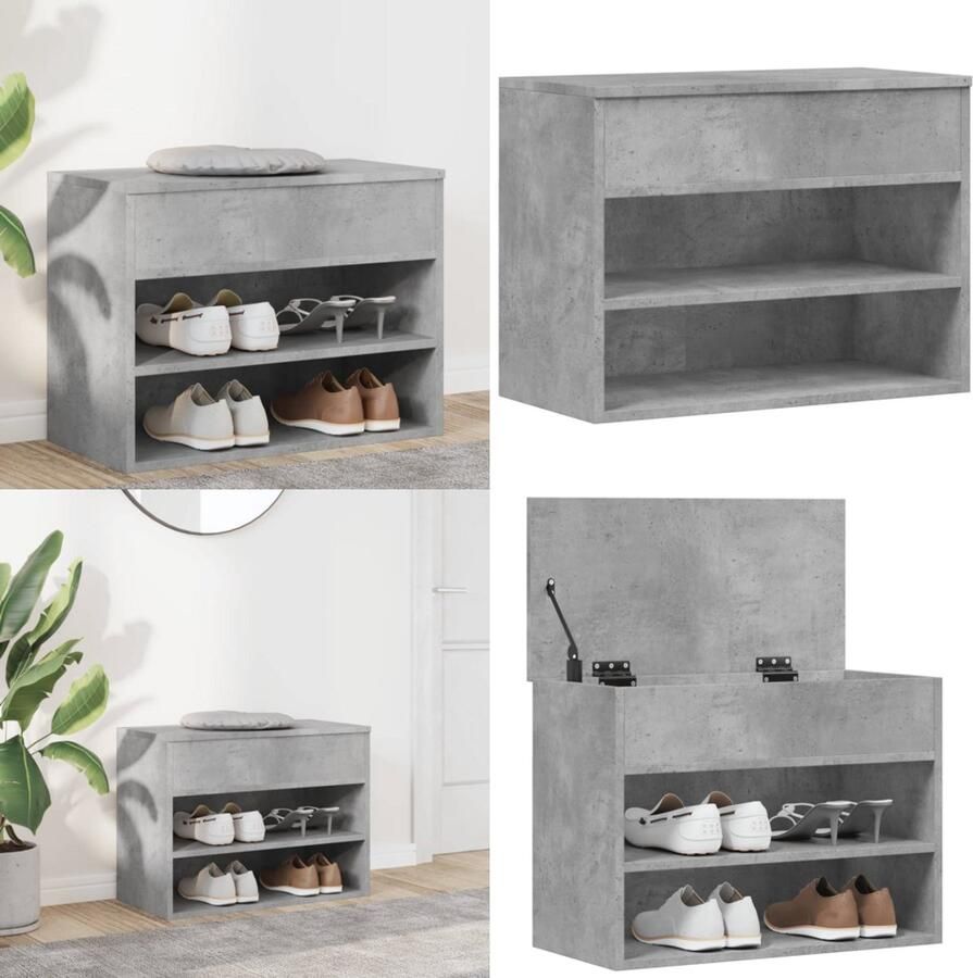 VidaXL Schoenenbank 60x30x45 cm bewerkt hout betongrijs Schoenenbank Schoenenbanken Opbergbank Opbergbanken