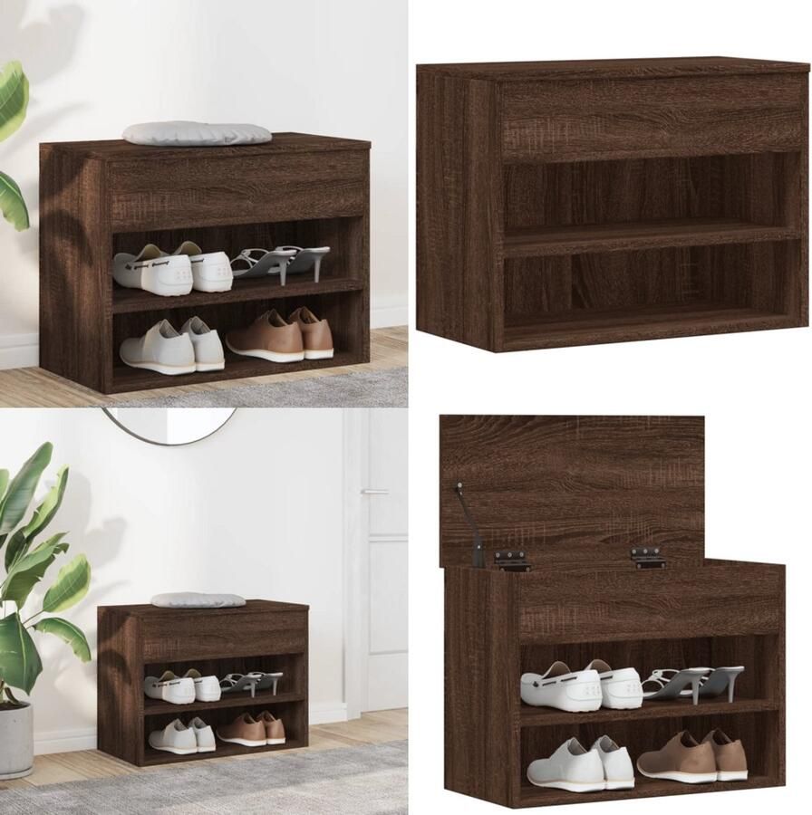 VidaXL Schoenenbank 60x30x45 cm bewerkt hout bruin eikenkleur Schoenenbank Schoenenbanken Opbergbank Schoenenkast