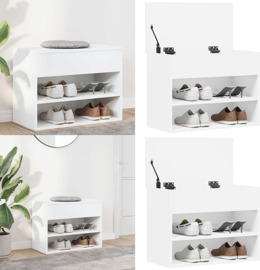 VidaXL Schoenenbank 60x30x45 cm bewerkt hout wit Schoenenbank Schoenenbanken Opbergbank Opbergbanken