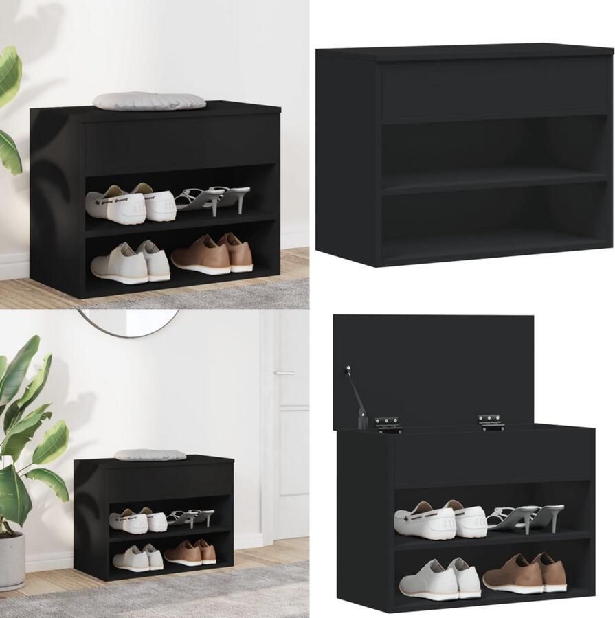 VidaXL Schoenenbank 60x30x45 cm bewerkt hout zwart Schoenenbank Schoenenbanken Opbergbank Opbergbanken