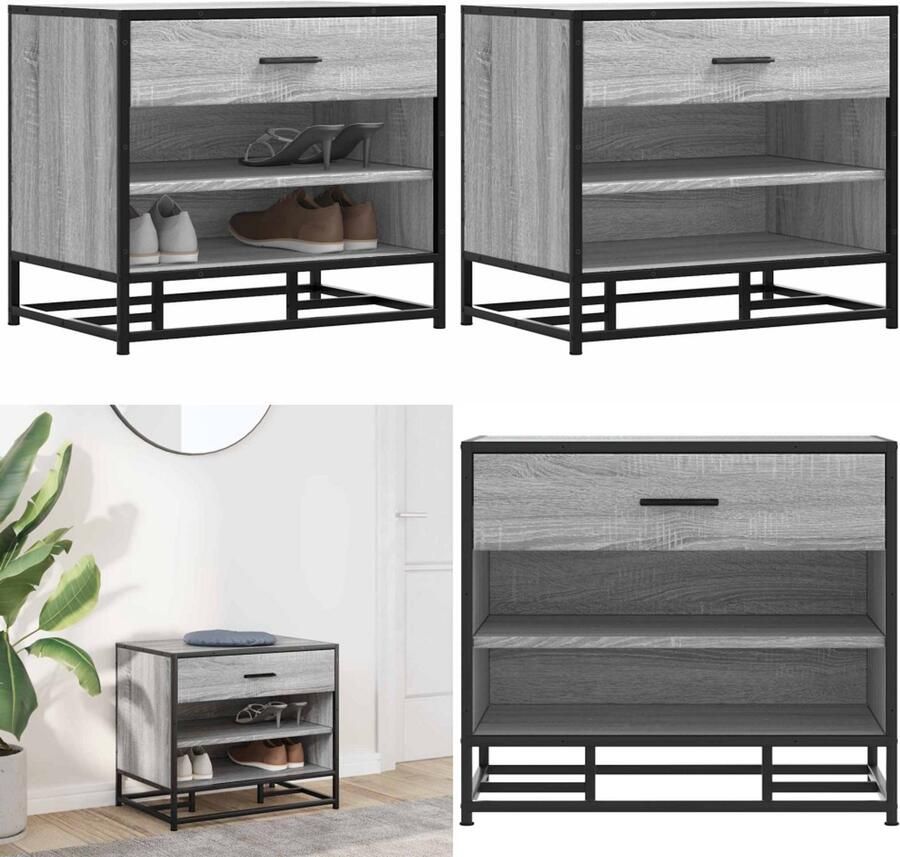 VidaXL Schoenenbank 60x40x53 5 cm bewerkt hout en metaal grijs sonoma Schoenenbankje Schoenenbankjes Halbankje Opbergbankje