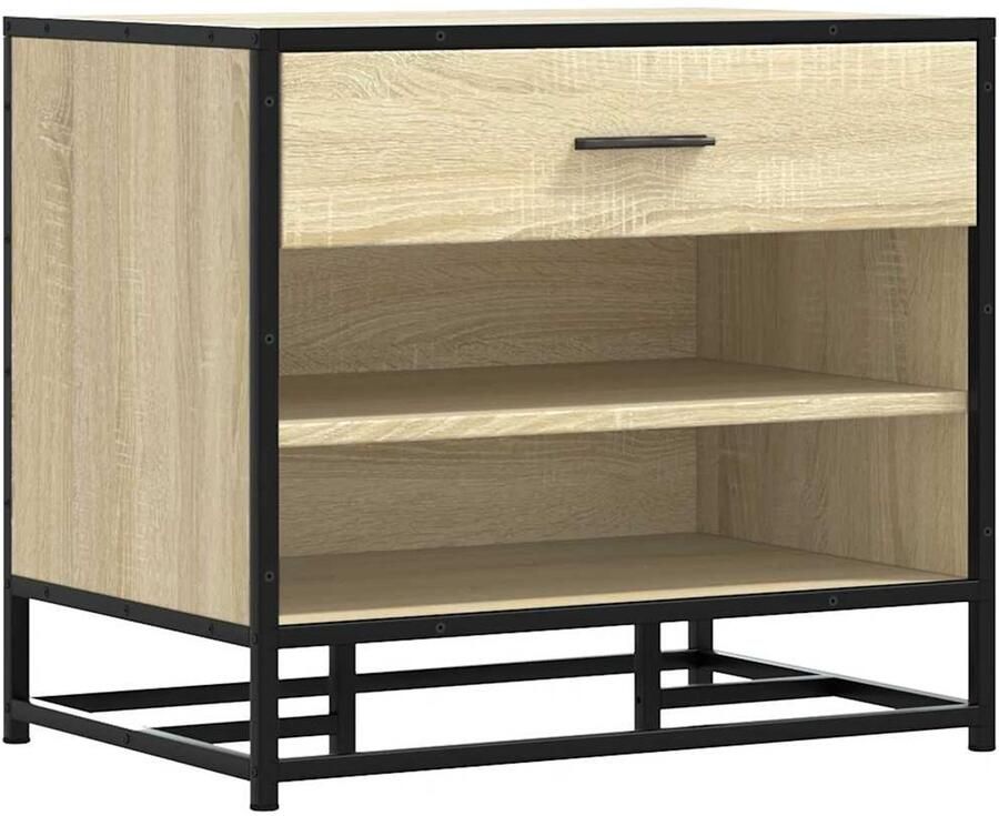 VidaXL Schoenenbank 60x40x53 5 cm bewerkt hout en metaal sonoma eiken Schoenenbankje Schoenenbankjes Halbankje Opbergbankje