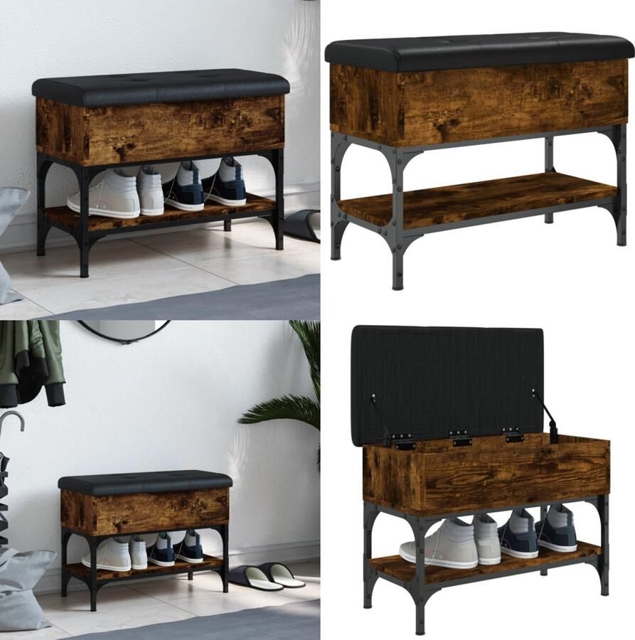 VidaXL Schoenenbank 62x32x45 cm bewerkt hout gerookt eikenkleurig Schoenenbankje Schoenenbankjes Halbankje Opbergbankje