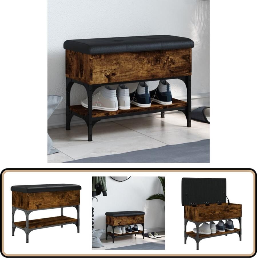 VidaXL Schoenenbank 62x32x45 cm Gerookt Eiken Schoenenbankje Schoenenbankjes Halbankje Opbergbankje