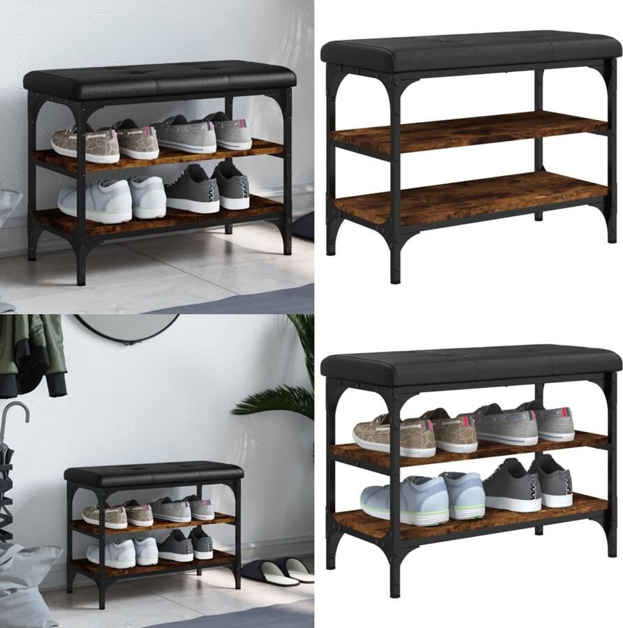 VidaXL Schoenenbank 62x32x47 cm bewerkt hout gerookt eikenkleurig Schoenenbankje Schoenenbankjes Halbankje Opbergbankje