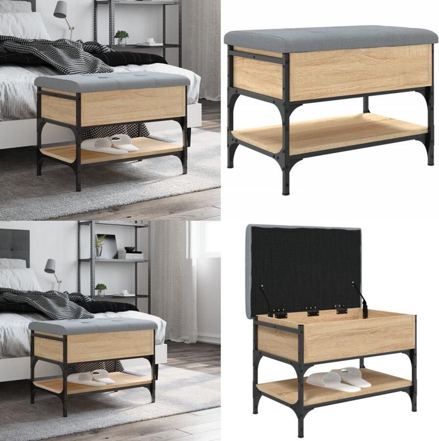VidaXL Schoenenbank 62x42x45 cm bewerkt hout sonoma eikenkleurig Schoenenbankje Schoenenbankjes Halbankje Opbergbankje