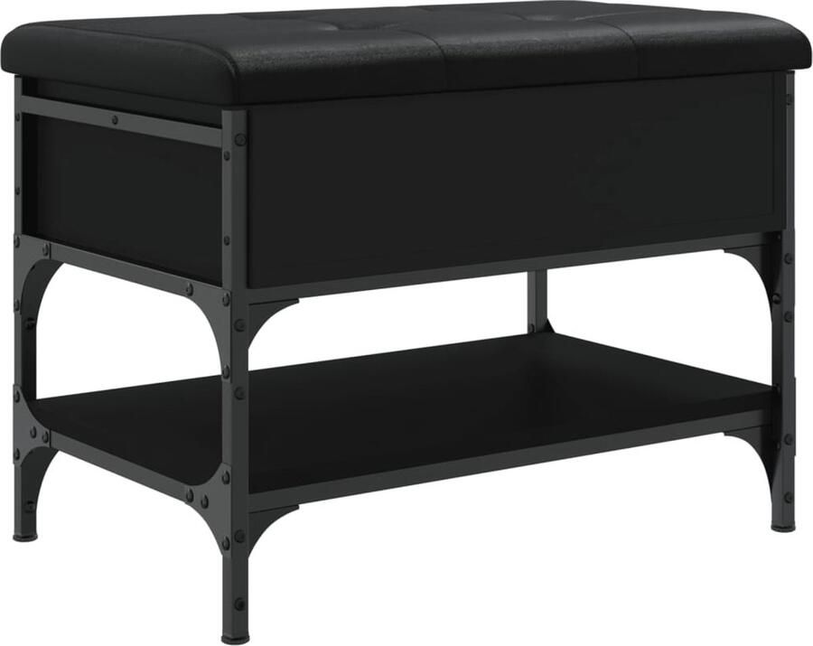 VidaXL Schoenenbank 62x42x45 cm Bewerkt hout Zwart Schoenenbankje Schoenenbankjes Halbankje Opbergbankje
