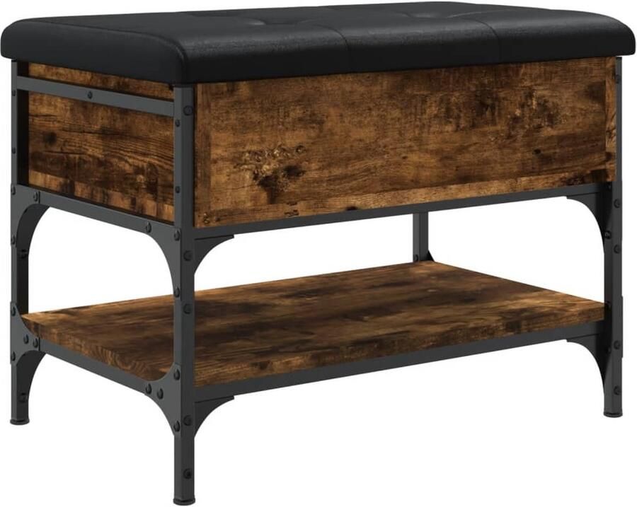 VidaXL Schoenenbank 62x42x45 cm Gerookt Eiken Schoenenbankje Schoenenbankjes Halbankje Opbergbankje