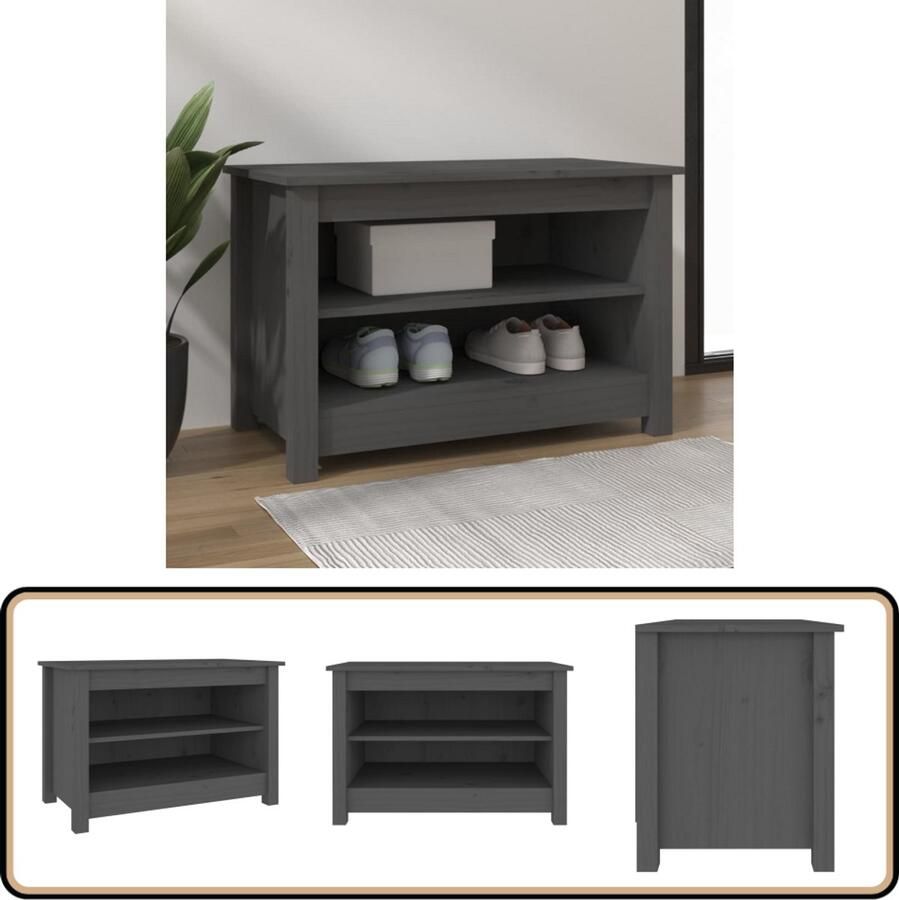 VidaXL Schoenenbank 70x38x45 5 cm Massief Grenenhout Grijs Schoenenbank Houten Bank Grijze Schoenenbank Opbergbank Entree Meubilair Schoenuitlegger Binnenhuisdecoratie Stijlvolle Schoenenbank Compact Schoenenrek