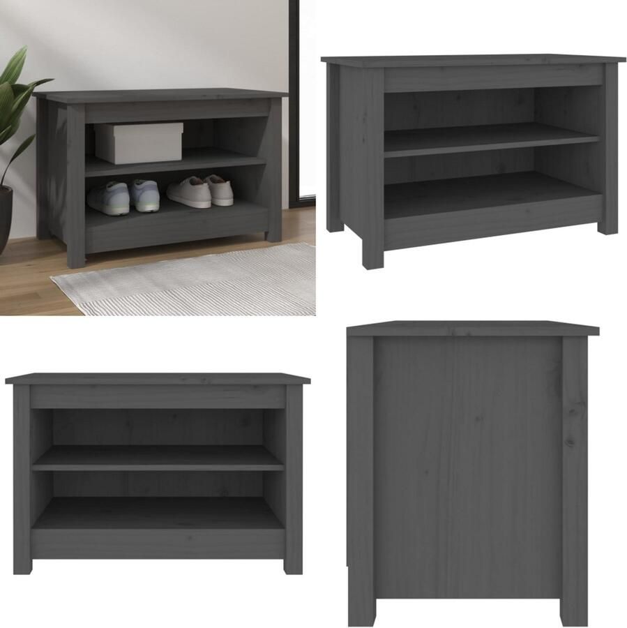 VidaXL Schoenenbank 70x38x45 5 cm massief grenenhout grijs Schoenenbank Schoenenbanken Opbergbank Schoenenkast
