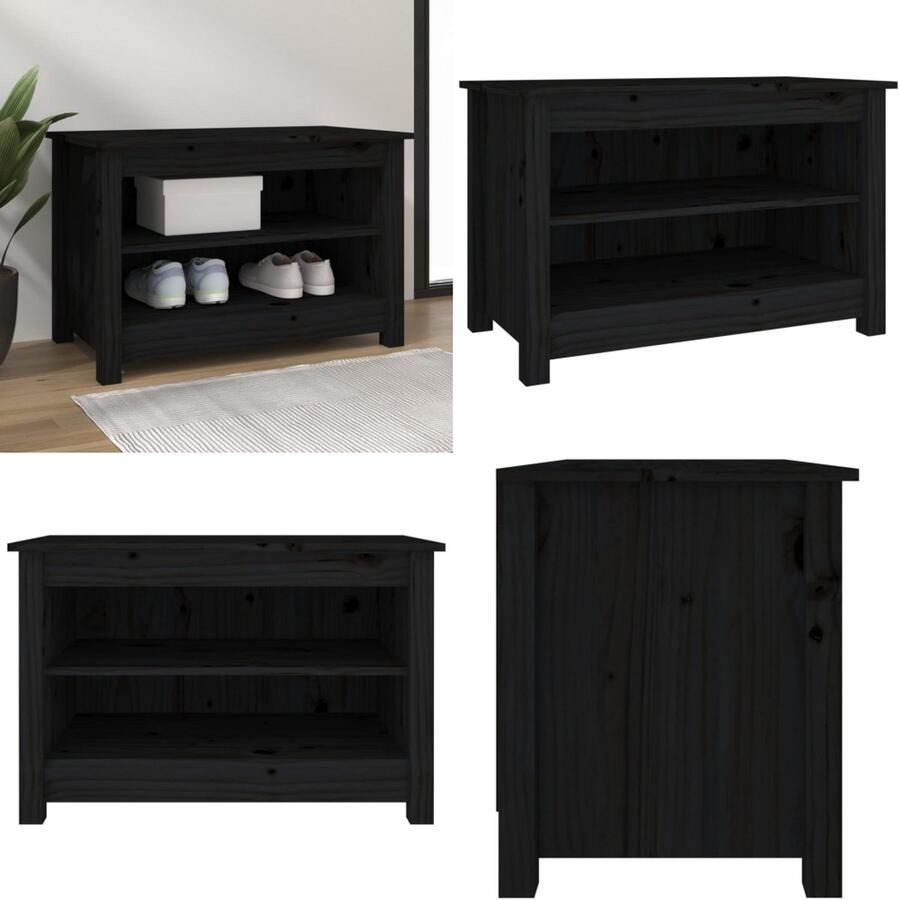VidaXL Schoenenbank 70x38x45 5 cm massief grenenhout zwart Schoenenbank Schoenenbanken Opbergbank Schoenenkast