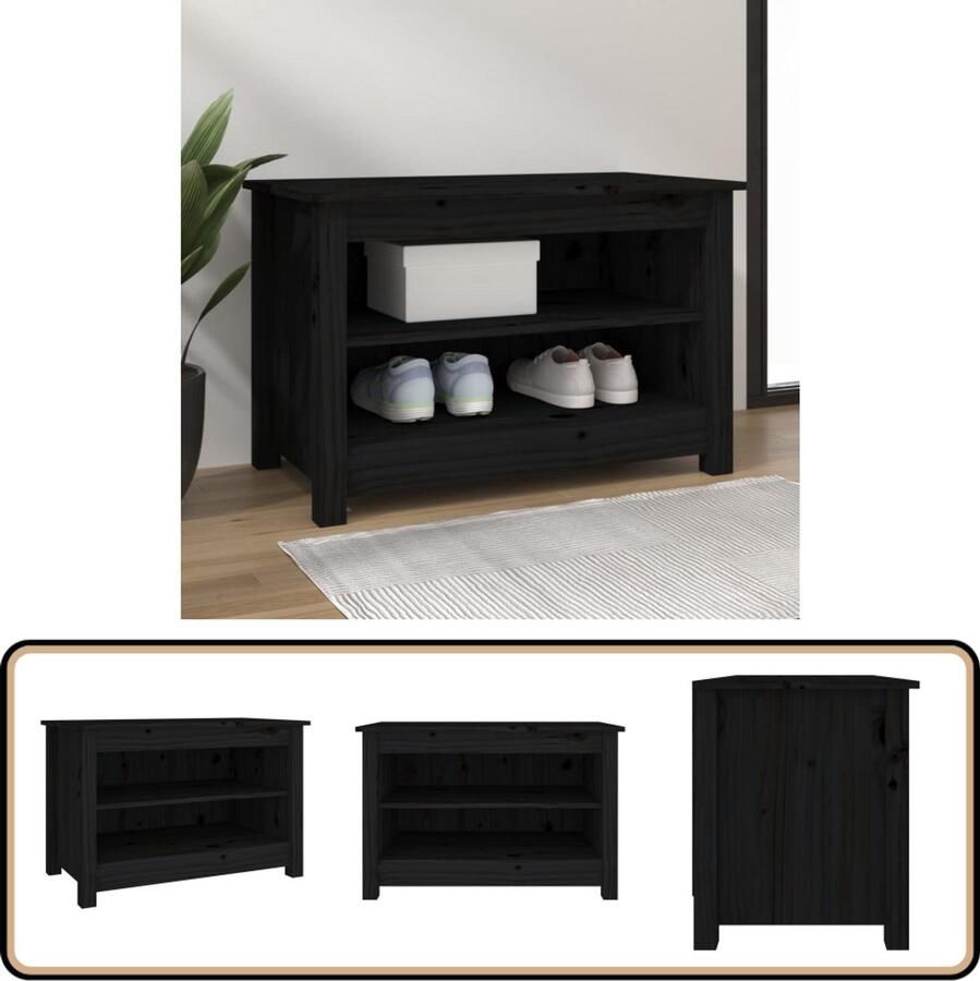 VidaXL Schoenenbank 70x38x45 5 cm Zwart Grenenhout Trendy Schoenenkast Schoenen Bank Houten Schoenenkast Zwarte Schoenenkast Schoenuitlegger Entree Kast Garderobe Opbergmeubel Grenenhouten Meubels Stijlvolle Schoenenkast