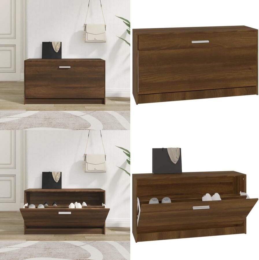VidaXL Schoenenbank 80x24x45 cm bewerkt hout bruin eikenkleur Schoenenbank Schoenenbanken Opbergbank Schoenenkast