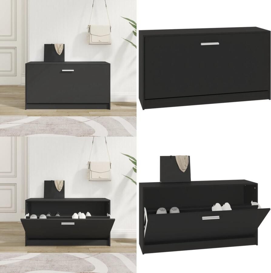 VidaXL Schoenenbank 80x24x45 cm bewerkt hout zwart Schoenenbank Schoenenbanken Opbergbank Schoenenkast