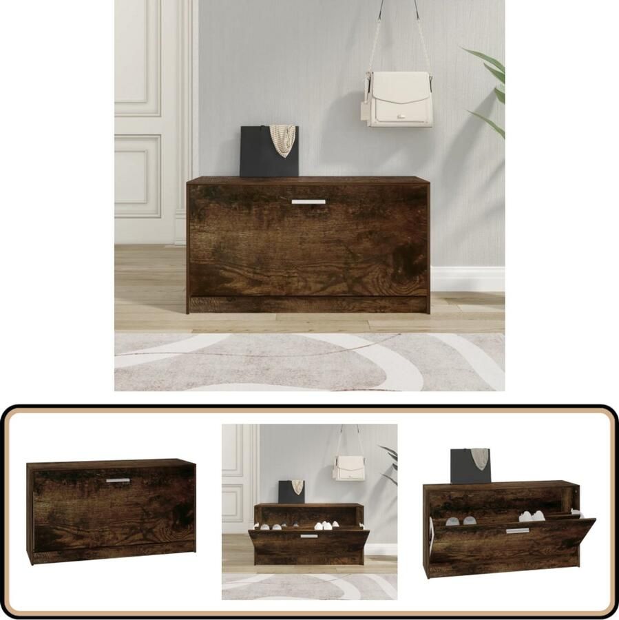 VidaXL Schoenenbank 80x24x45 cm Gerookt Eiken Schoenenbank Schoenuitlegger Houten Bank Bergruimte Kast Met Zitplaats