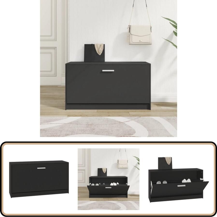 VidaXL Schoenenbank 80x24x45 cm Zwart Schoenenbank Schoenuitleg Houten Bank Opbergbank Kast Binnenhuisdecoratie Entryway Furniture Modern Meubilair Zwart Meubilair