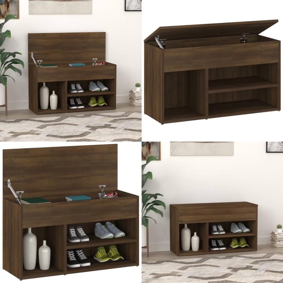 VidaXL Schoenenbank 80x30x45 cm bewerkt hout bruineikenkleurig Schoenenbank Schoenenbanken Opbergbank Schoenenkast
