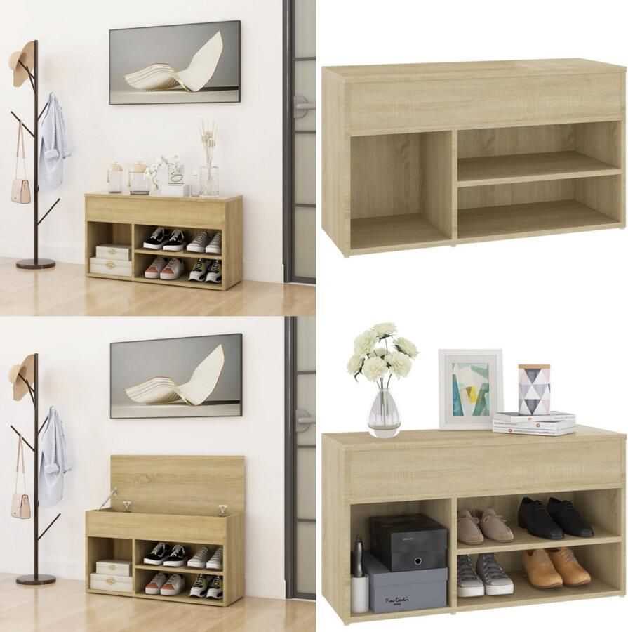 VidaXL Schoenenbank 80x30x45 cm bewerkt hout sonoma eikenkleurig Schoenenbank Schoenenbanken Opbergbank Opbergbanken